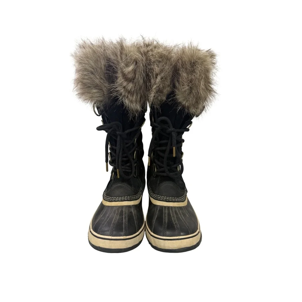 Sorel Joan of Arctic Waterproof Winter Boots Black Suede Faux Fur Trim Womens 11